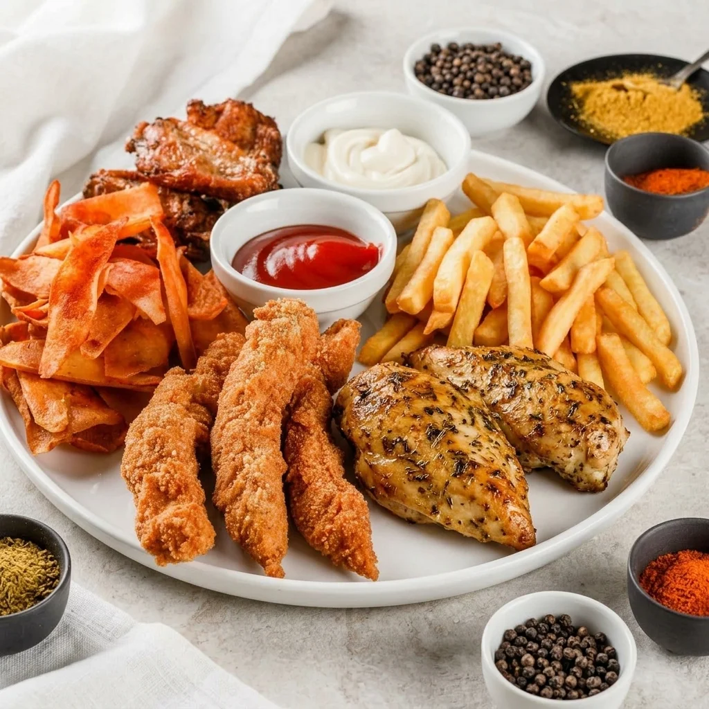 Sizzler Platter at Banff Sizzlers Pub & Grill, 124 Banff Ave Banff AB — loaded cast-iron platter with crispy fries, golden onion rings, chicken wings and tortilla chips with salsa